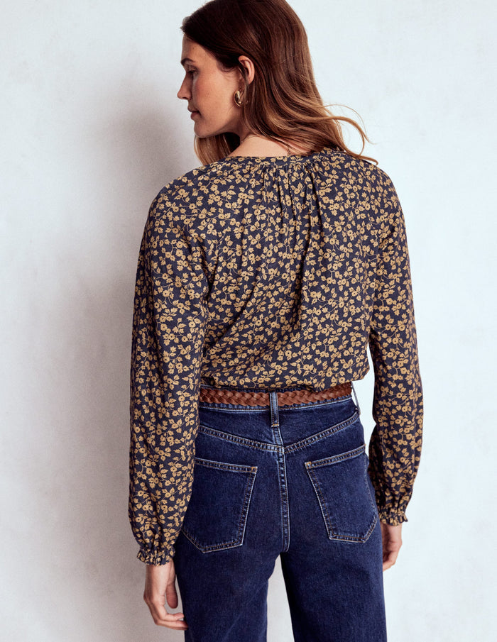 Isla Long Sleeve Jersey Shirt Hazelnut Brown, Delicate Vine