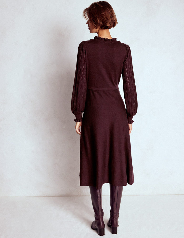 Winifred Frilled Knitted Dress Coffee Bean