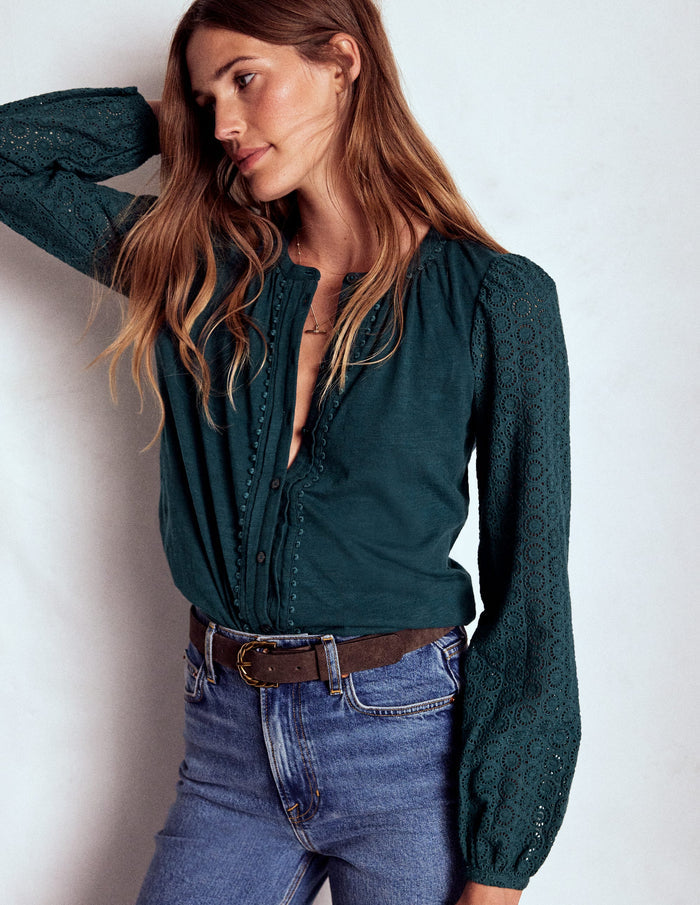 Eden Broderie Jersey Shirt Midnight Teal