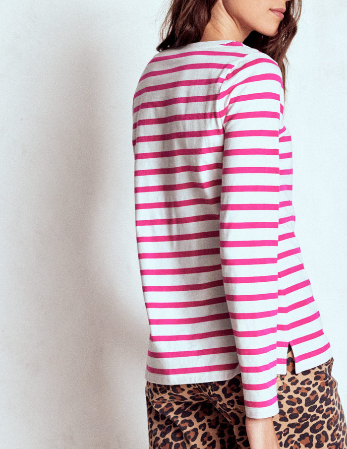 Olivia Long Sleeve Breton Pink Peony Stripe