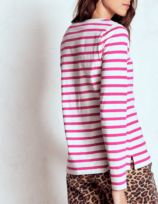 Olivia Long Sleeve Breton Pink Peony Stripe