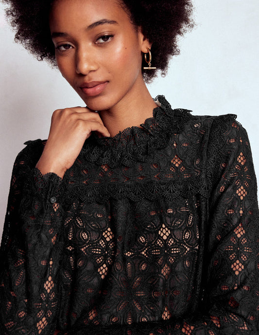 Lace Trim Detail Top Black
