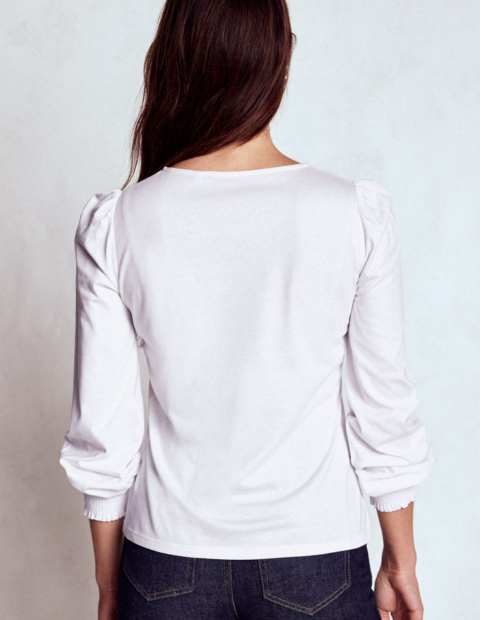 Smocked Cuff Supersoft Top White