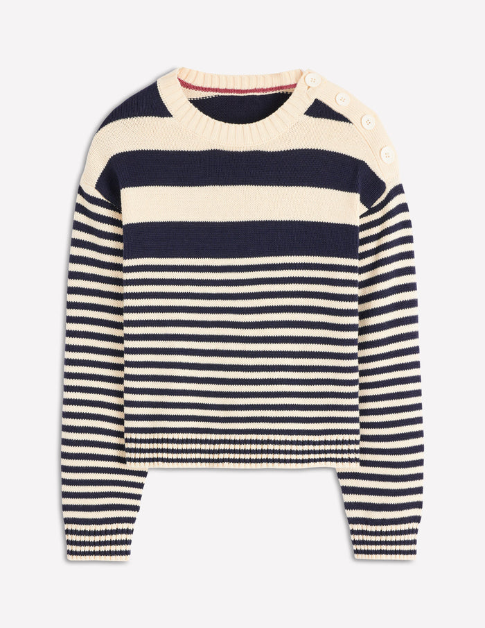 Jemma Chunky Cotton Sweater Warm Ivory/ Navy