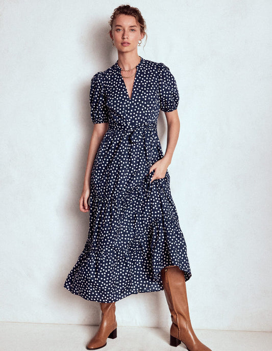 Christabel Cotton Midi Dress French Navy, Painted Dot