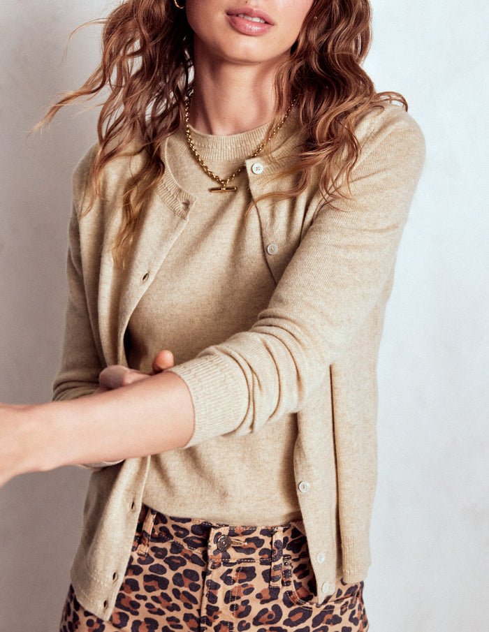 Eva Cashmere Crew Cardigan Chinchilla Melange