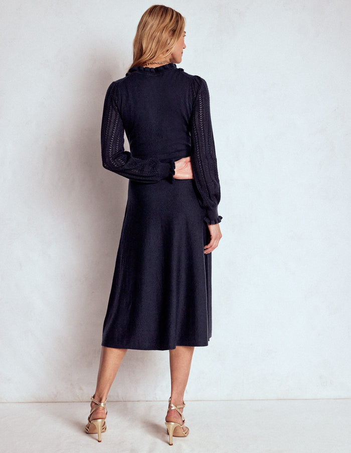 Winifred Frilled Knitted Dress Navy