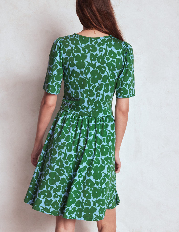 Louisa Short Jersey Dress Highland Green, Leafy Grove