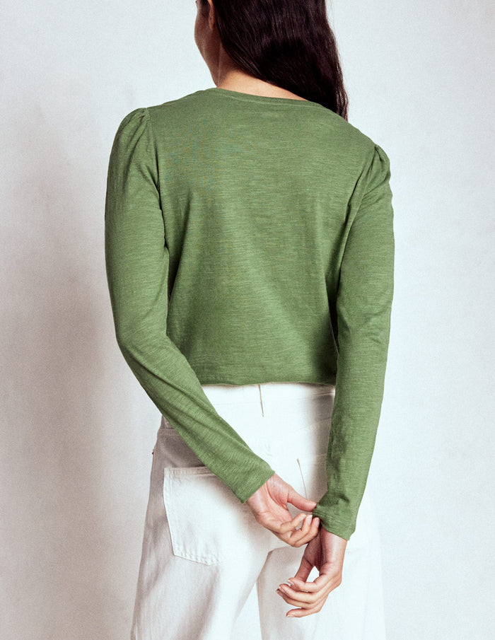 Cotton Crew Long Sleeve Top Safari Green
