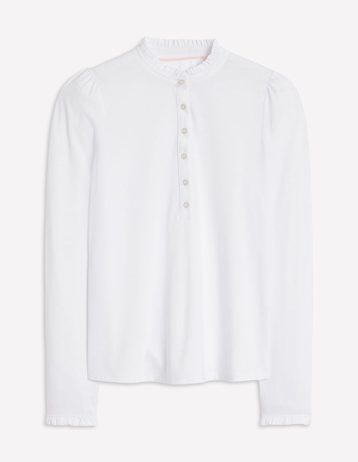 Supersoft Frill Henley Top White