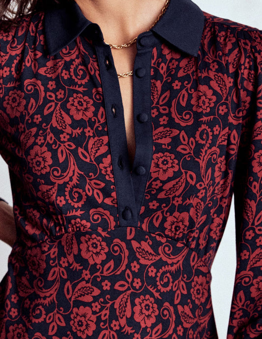Empire Waistline Shirt Dress Red, Ornate Flora