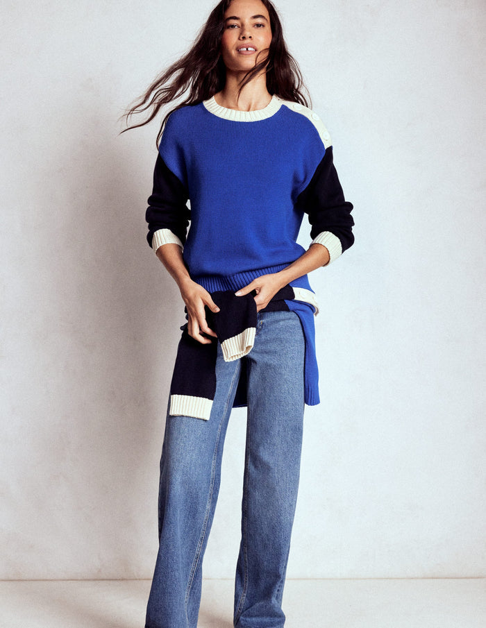 Jemma Chunky Cotton Sweater Bright Blue