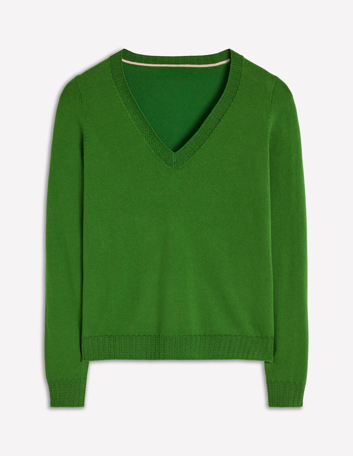 Emilia Cotton V Neck Sweater Promenade Green
