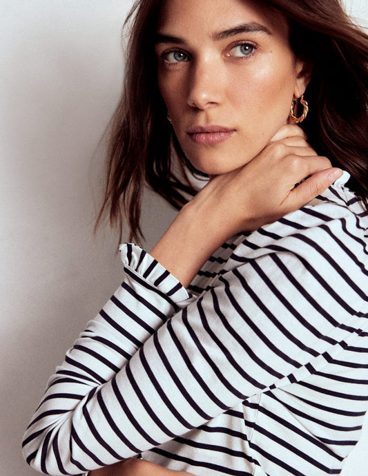 Supersoft Frill Detail Top Ivory / Navy Stripe