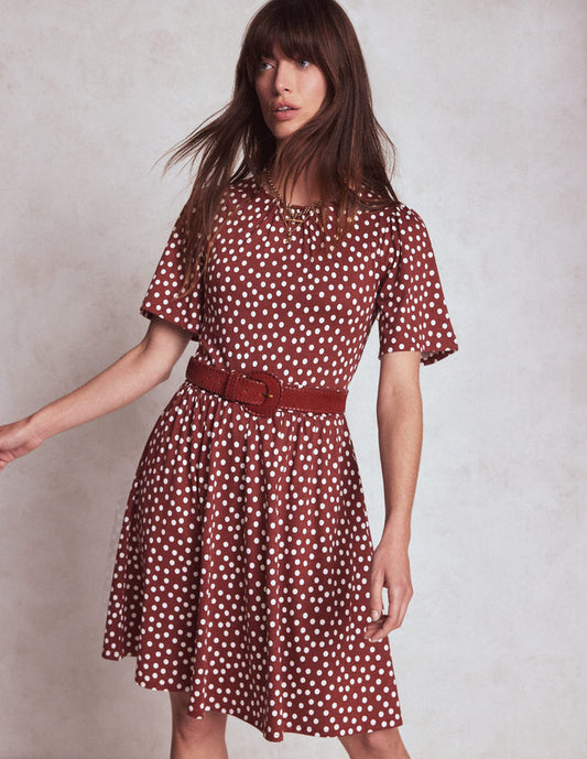 Louisa Short Jersey Dress Chestnut, Painted Dot