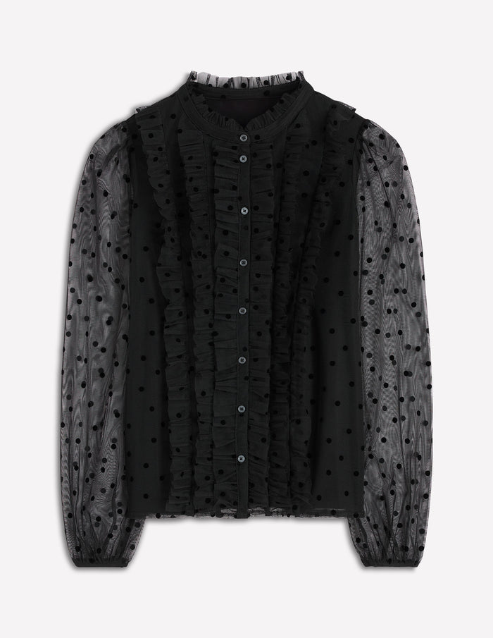 Frilled Tulle Blouse Black