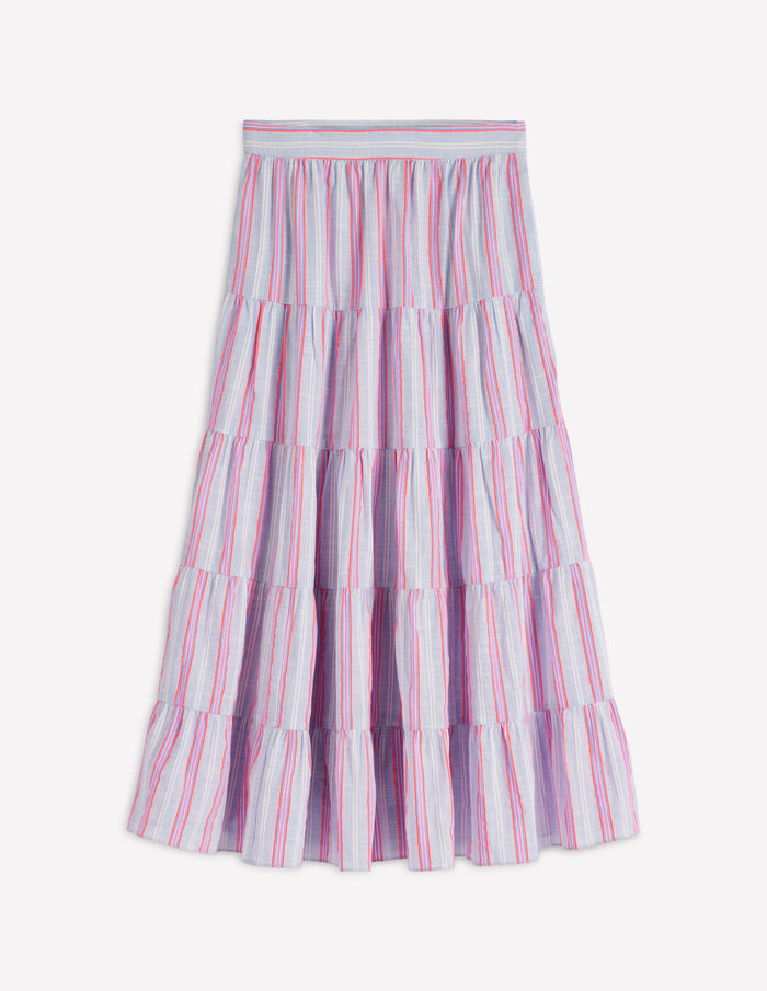 Tiered Poplin Midi Skirt Metallic Stripe
