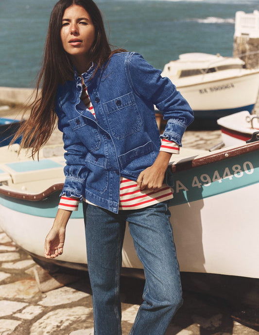 Denim Frill Collar Jacket Mid Wash