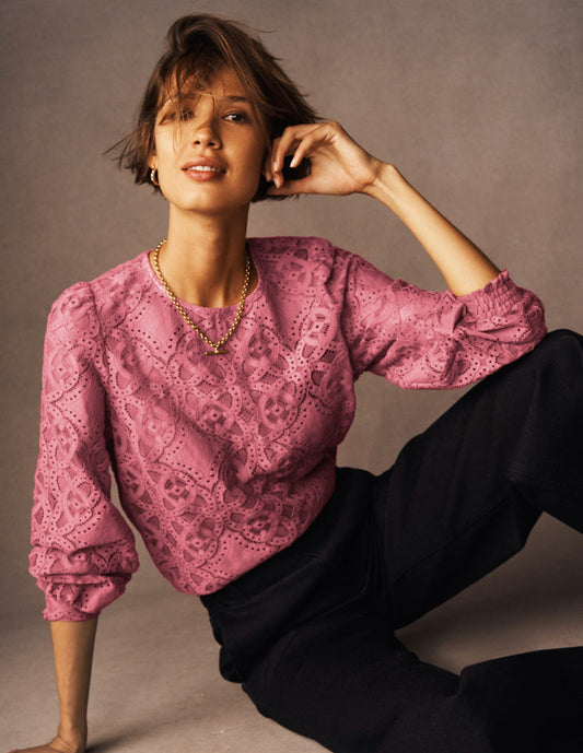 Lace Crew Neck Top Heather Rose