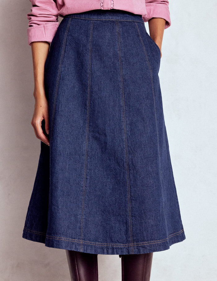 Joy Panelled Denim Skirt indigo