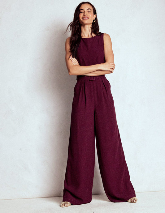 Gwen Slash Neck Jumpsuit Dark Cherry
