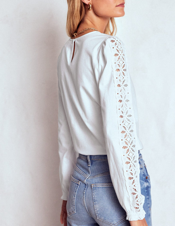 Scarlett Broderie Trim Top White