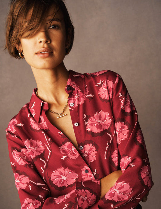 Sienna Silk Shirt Red, Delicate Carnation