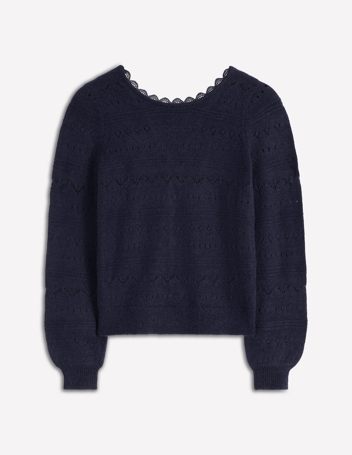Leticia Lace Trim Sweater Navy