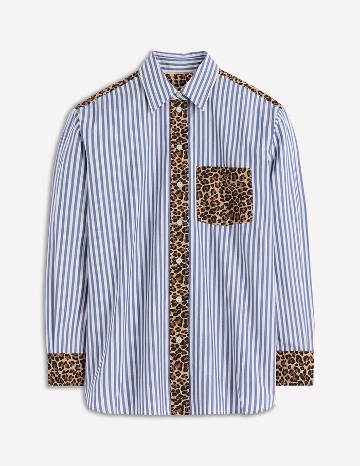 Sadie Relaxed Cotton Shirt Blue Stripe, Cheetah Pop Hotch