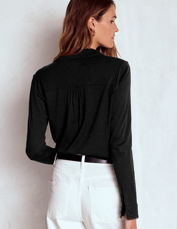 Picot Trim Jersey Shirt Black
