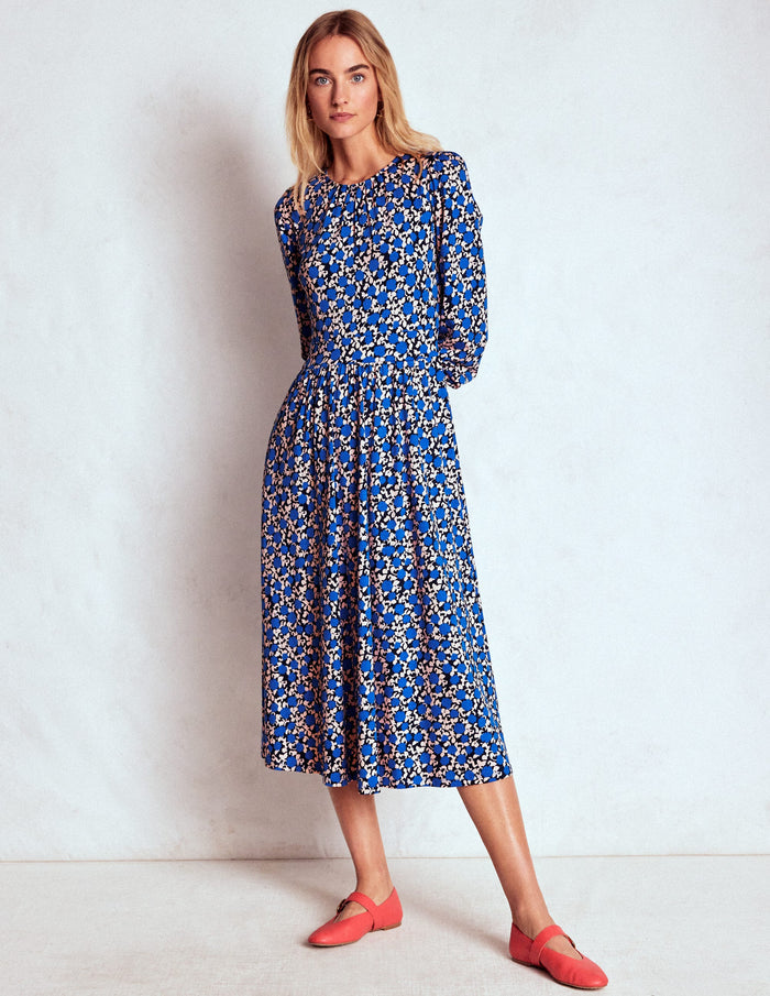 Alexandra Jersey Midi Dress Kingfisher Blue, Floweret Vine