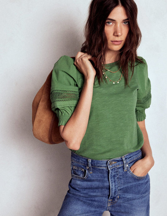Lottie Puff Sleeve Top Newt Green