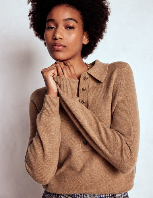 Collared Cashmere Sweater Camel Melange