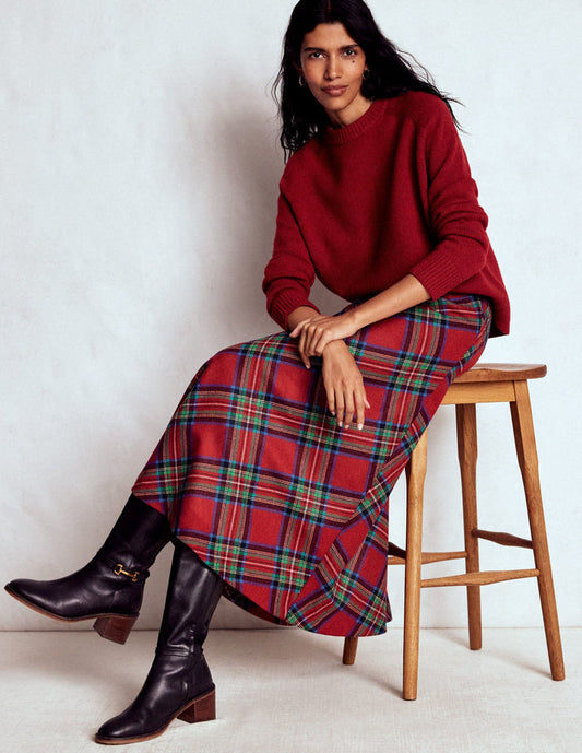Hayley Wool Midi Skirt Red, Blue and Green Check