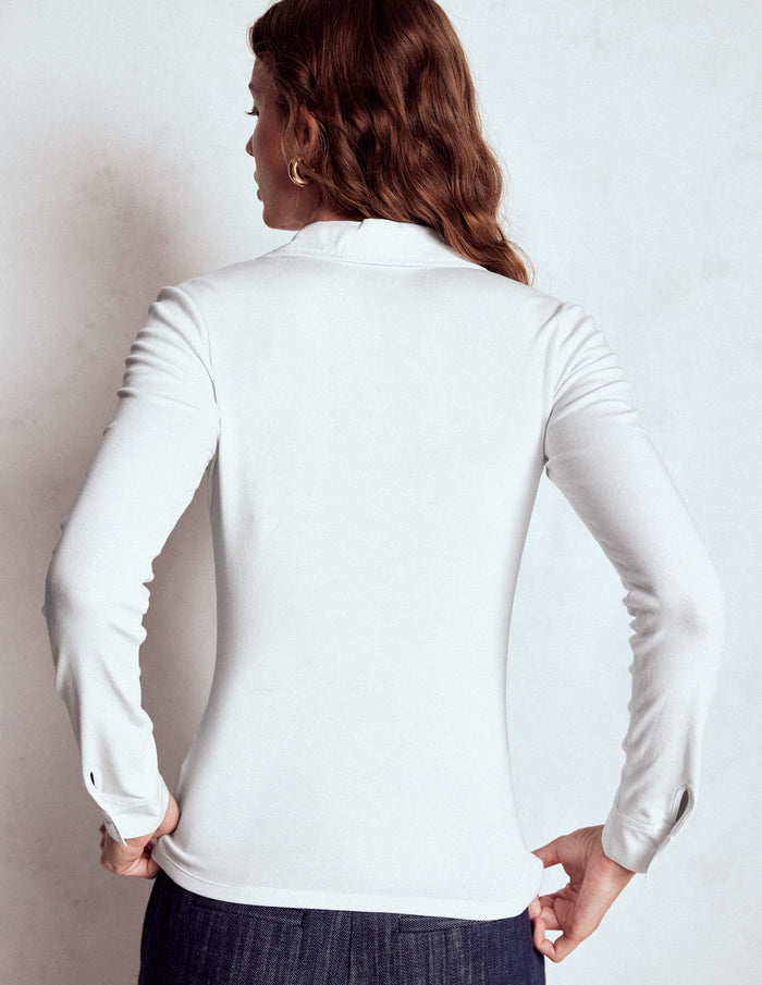 Collared Placket Jersey Shirt White