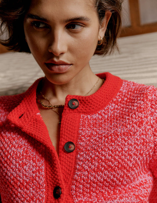 Libby Knitted Jacket Pink Ribbon/ Poppy Red