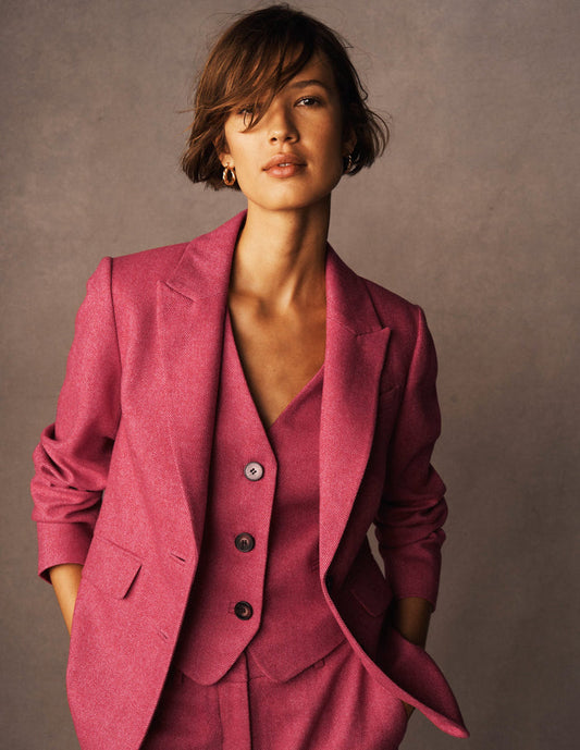 Stamford Wool-Blend Blazer Pink Herringbone