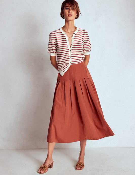 Valentina Taffeta Midi Skirt Roasted Chestnut Brown