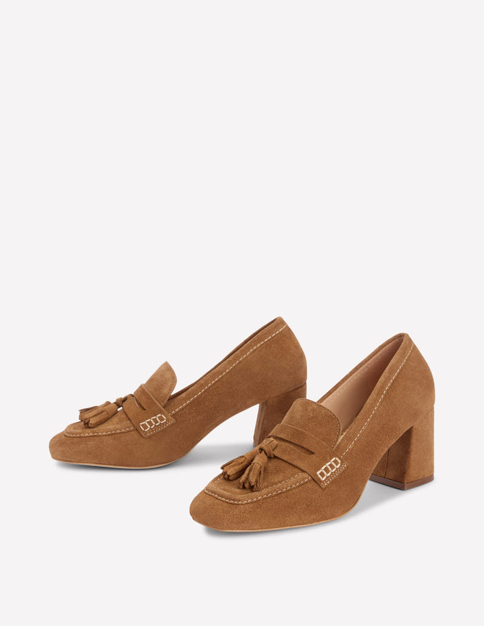 Sol Block Heeled Penny Loafers Tan
