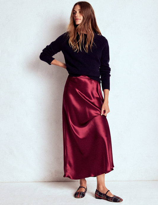 Bias Cut Slip Skirt Chestnut