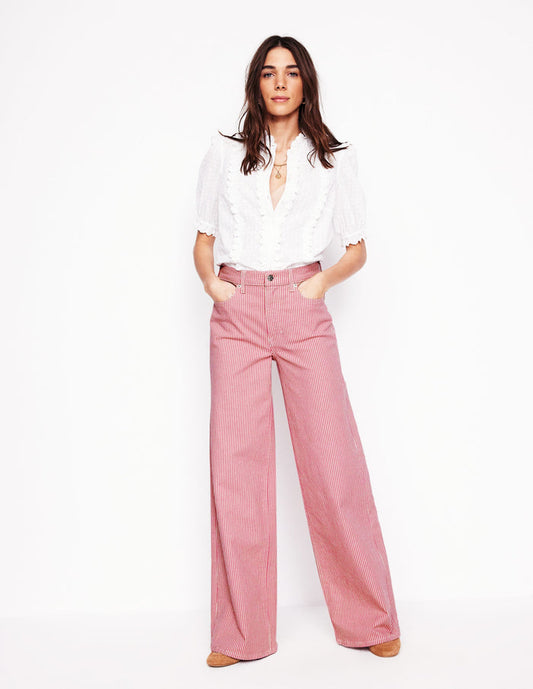 High Rise Wide Leg Jeans Pink Stripe