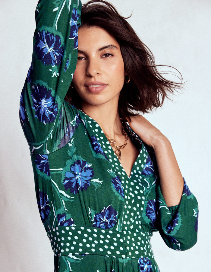 Lily Long Sleeve Midi Dress Emerald, Delicate Carnation