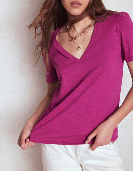 Short Sleeve V Neck T-shirt Rich Magenta