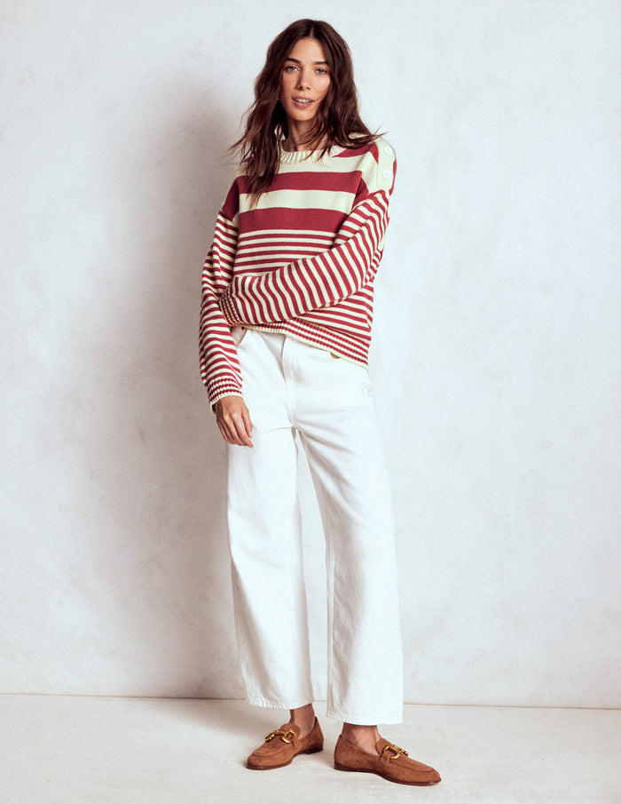 Jemma Chunky Cotton Sweater Warm Ivory/ Terracotta