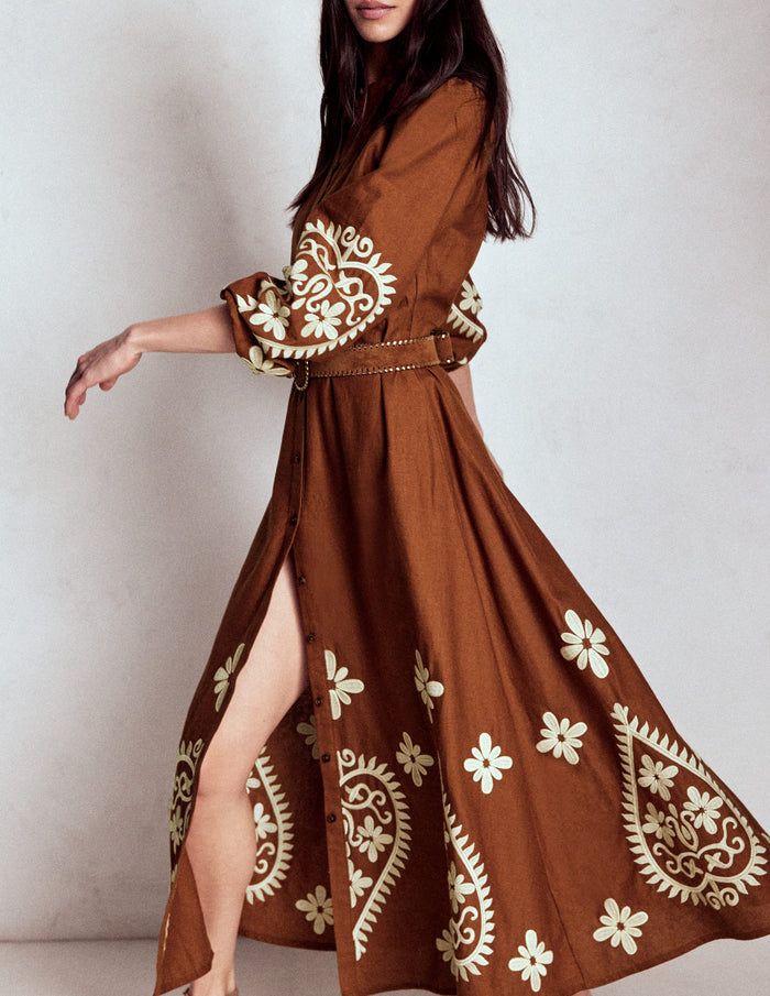 Mae Linen Blend Shirt Dress Russet