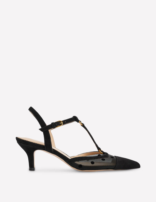 T-Bar Point Heels Black Mesh