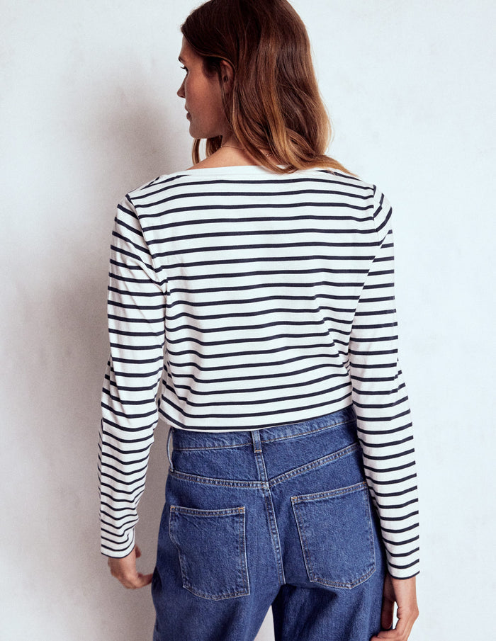 Olivia Long Sleeve Breton Ivory, Navy