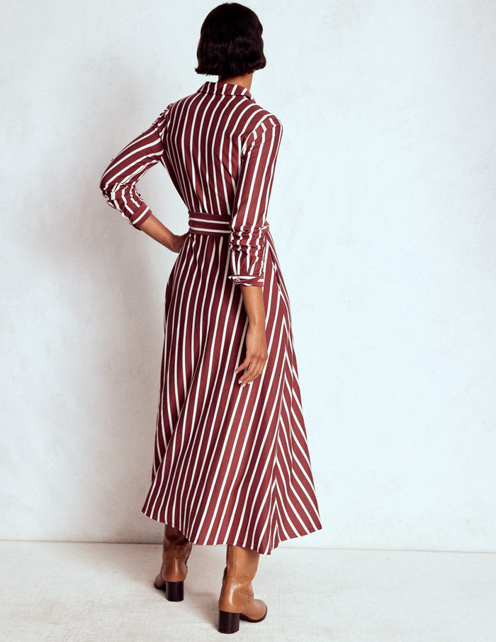 Marcia Jersey Shirt Dress Chestnut and Ivory Stripe