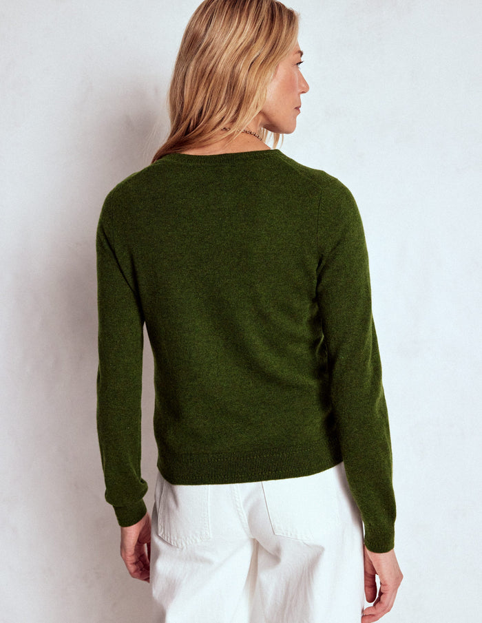 Eva Cashmere Crew Neck Sweater Leaf Green Melange