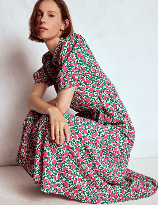 Alegra Midi Shirt Dress Pink Ribbon, Floweret Vine
